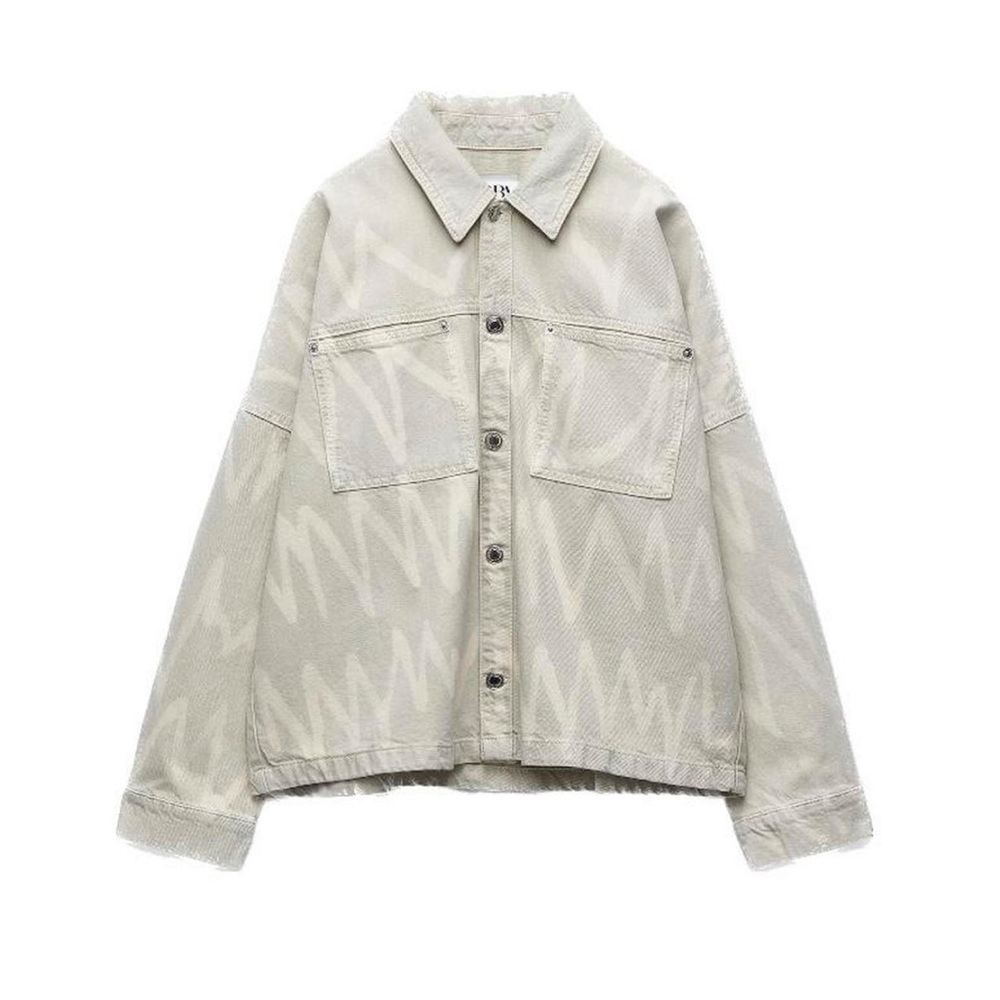 ZARA graffiti zigzag line print pattern - oversized denim Shirt/Jacket - XS